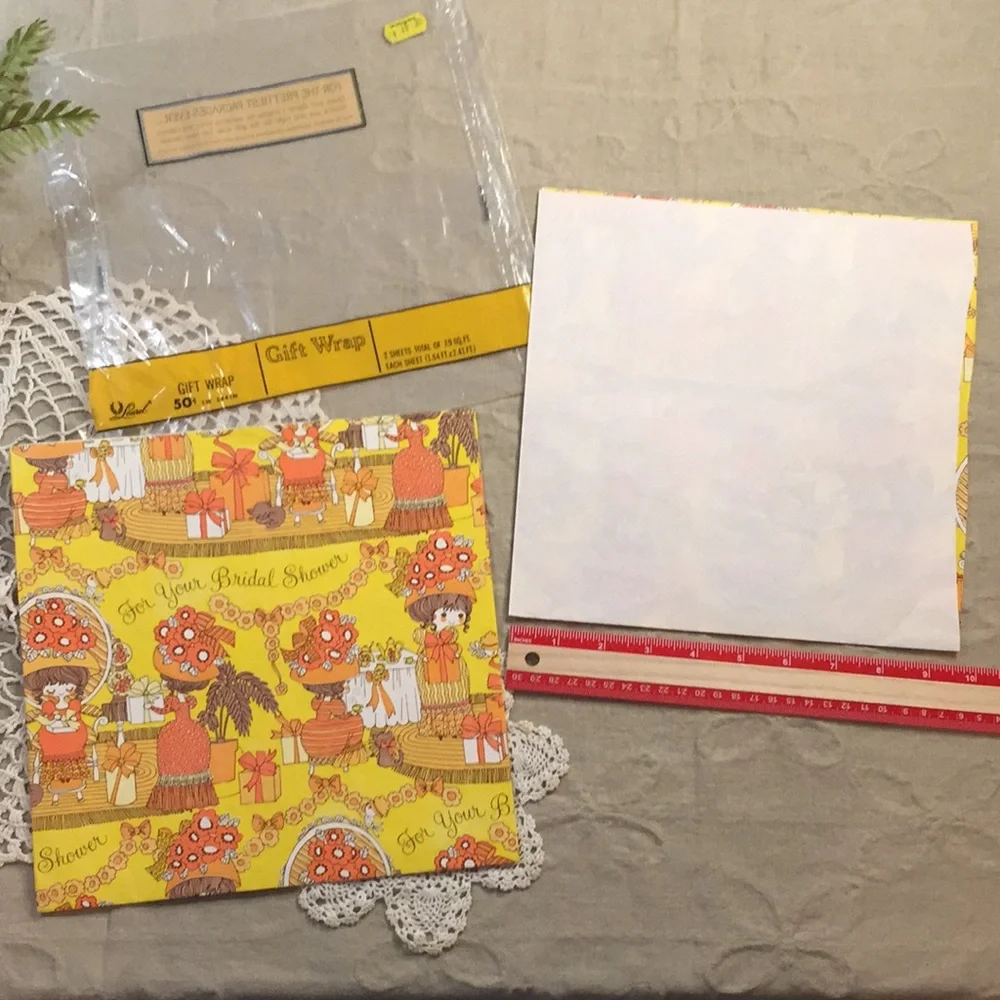 Vintage 1970s Bridal Shower Gift Wrap Paper Tea Party Kitties